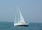 Chloe off NC before new sails